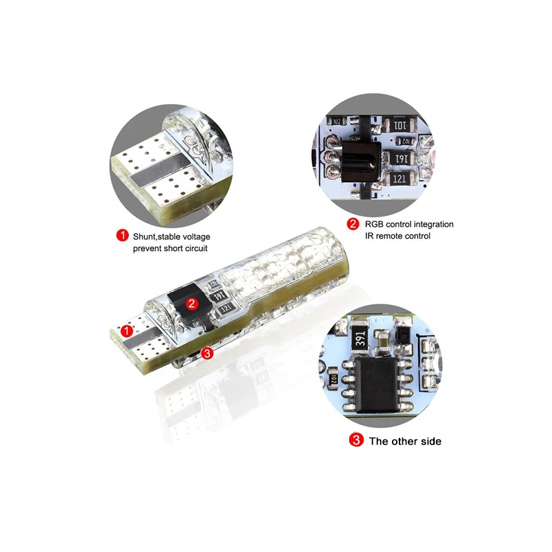 2x T10 W5W светодиодный сигнальный лампочка автомобильный интерьерный светильник RGB авто номерной знак для чтения клиновидная боковая атмосферная лампа дистанционное управление стиль
