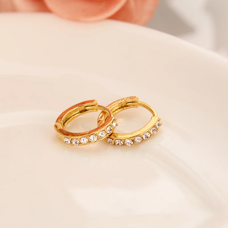 

gold cz crystal Luxury Lovely Kid Baby Little Girls Jewellery Security Safety Princess Round GoldHuggies hoop earrings Jewelry