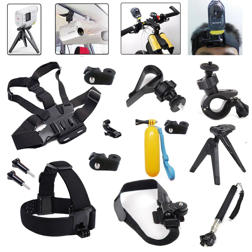 Accessories Head Chest Monopod Mount Kit for Sony Action Cam AS20 AS200V AS15 FDR-X1000V W 4K HDR-AS30V HDR-AS100V HDR-AZ1 Mini