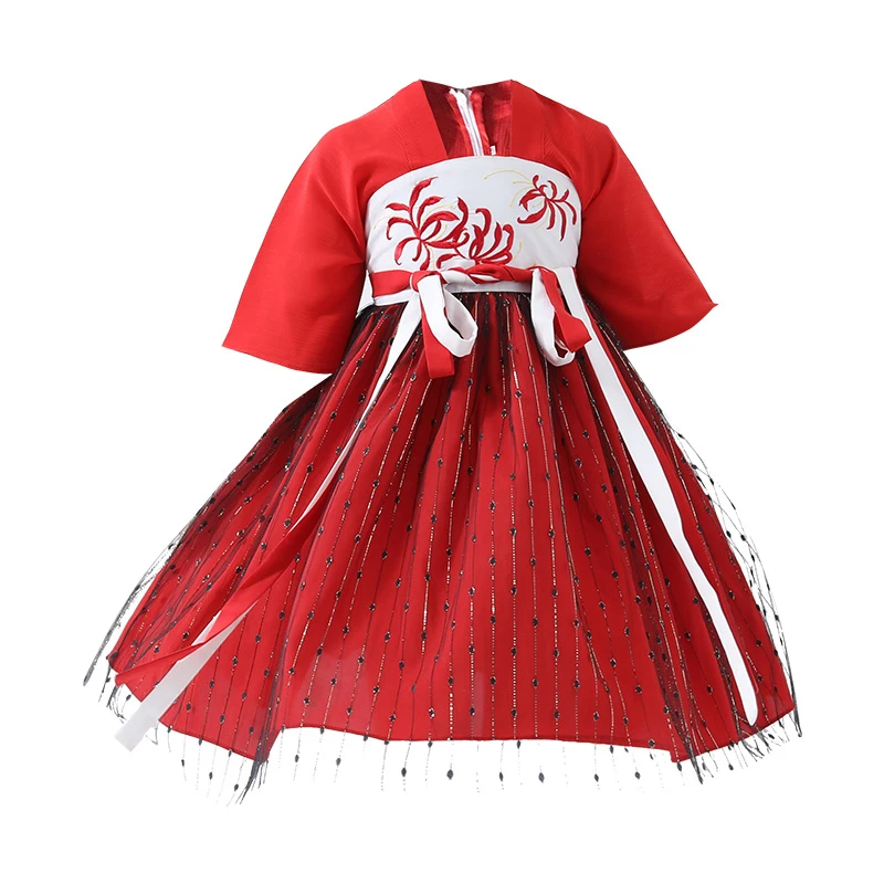 Hanfu/костюм для девочек летняя одежда с короткими рукавами в китайском стиле традиционное платье в китайском стиле детская Одежда для