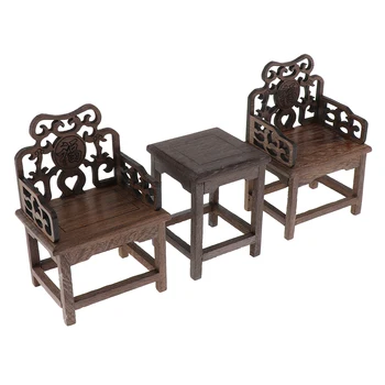 

1/6 Vintage Dollhouse Miniature Wood Tea Table with Armchair Kit Furniture Accessories