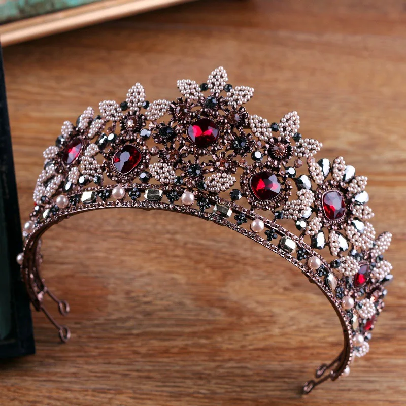 

Vintage Baroque Tiara Crown Simulated Pearls Rhinestone Headband Hair Accessories Women Costume Headpiece Hairband Queen Coronet