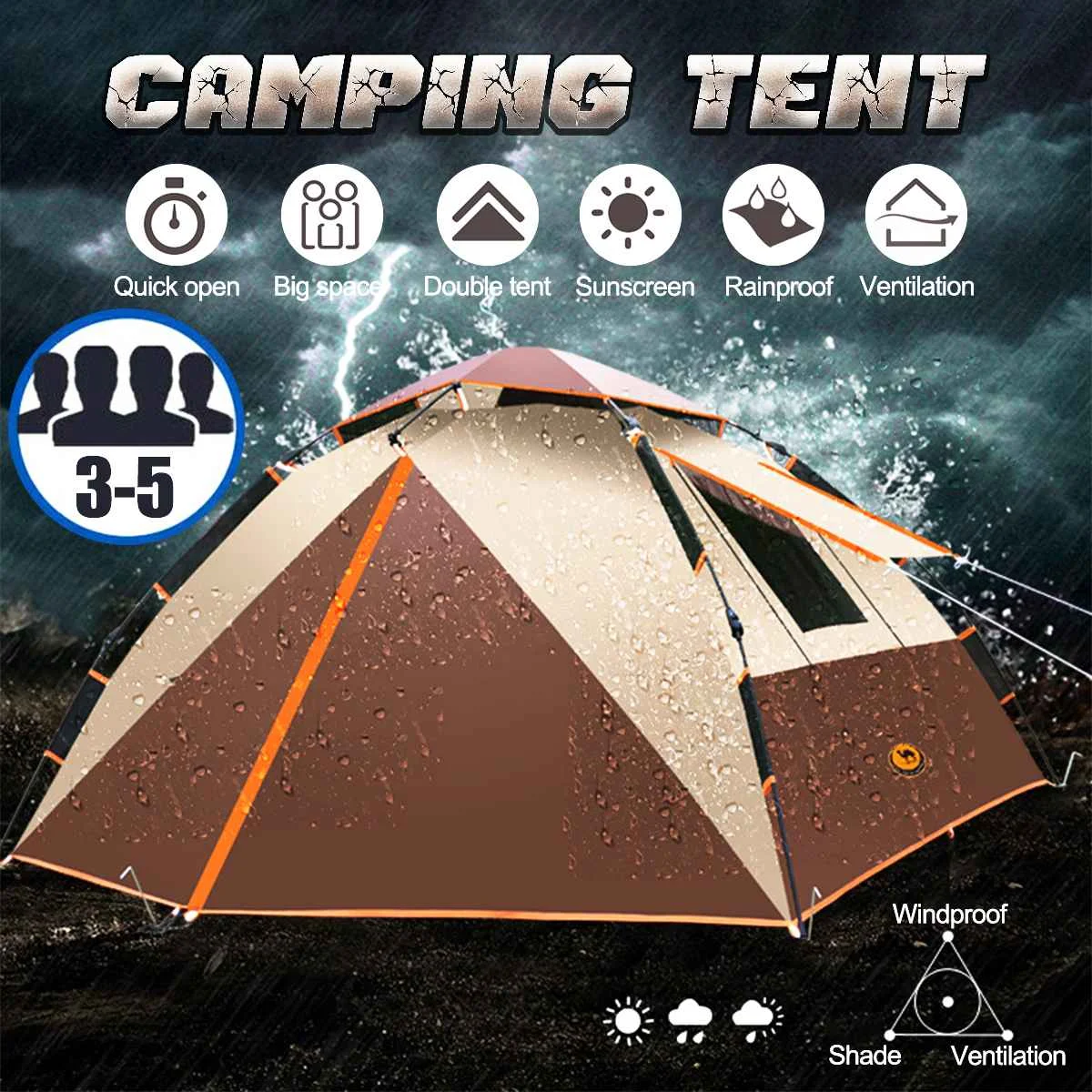 

SGODDE Portable Automatic Camping Tent 3-5 People Quick Shelter Waterproof Outdoor Large Tents Hiking Travelling Camp 3 Color