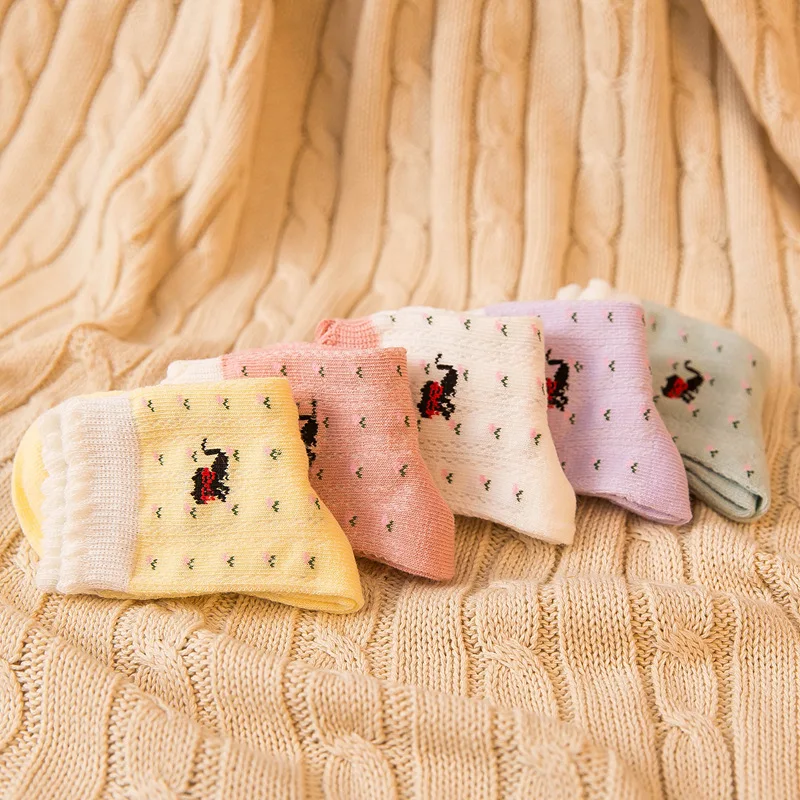 Носки для девочек 2017 Весна/осень 5 пар/лот Детские хлопковые носки для детей 2–11 лет Детские носки пузырь рот Кристалл Cat для маленьких