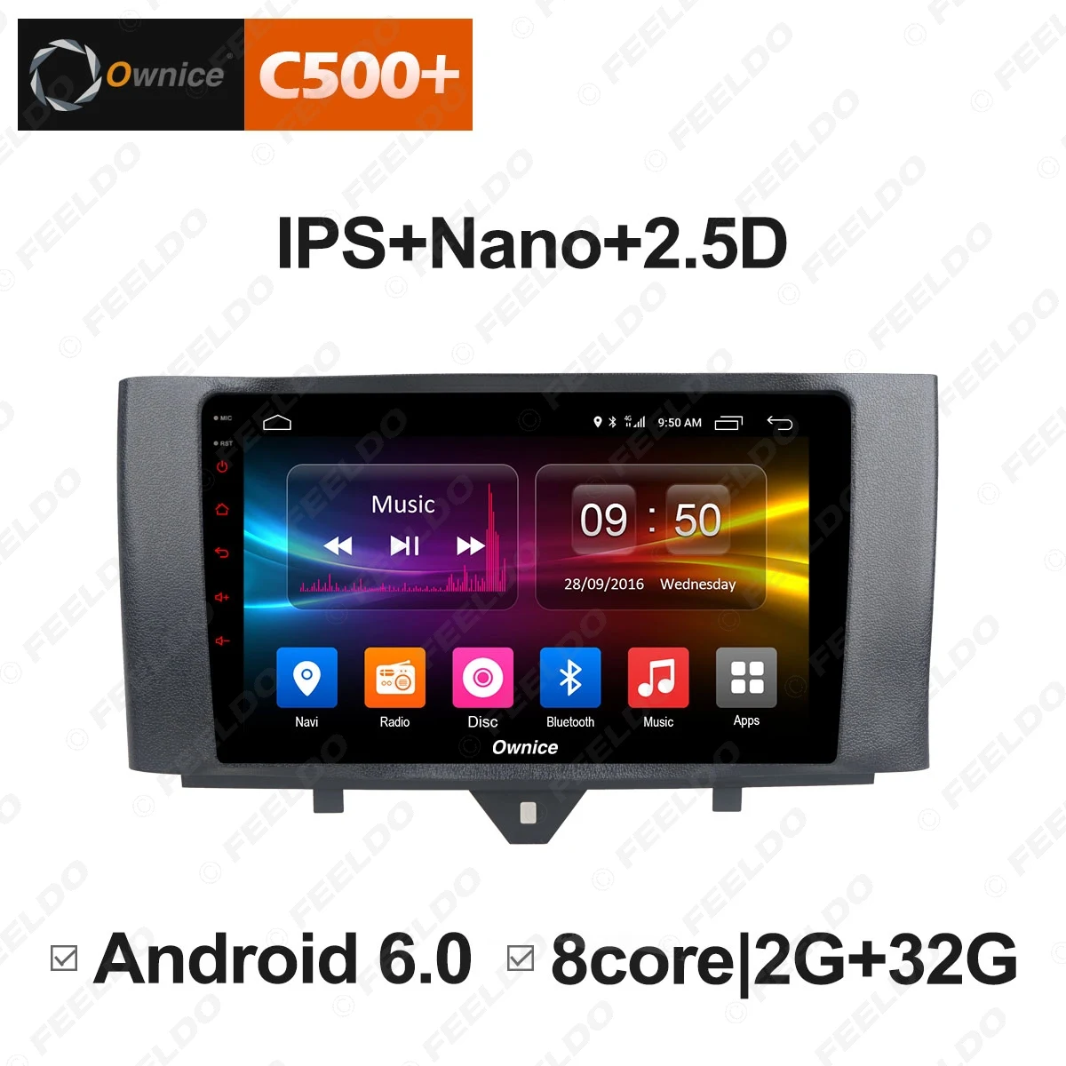 Best FEELDO 9" 2.5D Nano IPS Screen Android 6.0 Octa Core/DDR3 2G/32G/4G LTE Car Media Player With GPS/FM For Benz Smart 2011~2015 2