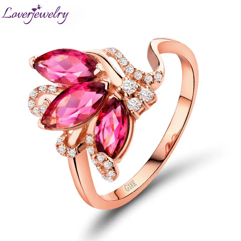 New Marquise Shape Pink Tourmaline Ring,Natural Diamond Solid 18K Rose Gold Engagement Ring For Sale SR00133