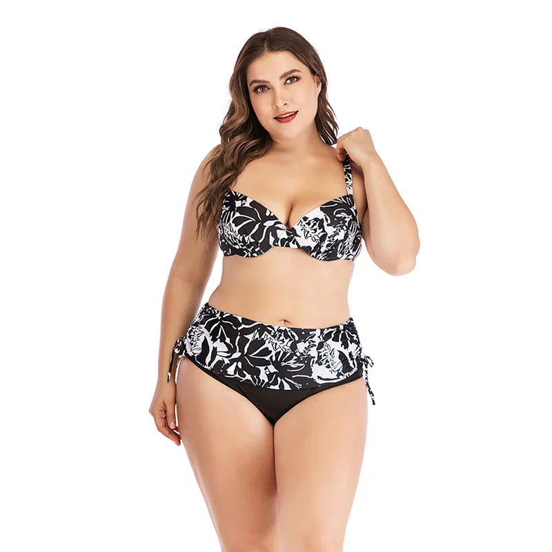 

High Women Bikini Set Floral Printed Pattern Larger Size Bra Briefs Ladies Swimsuits DOG88