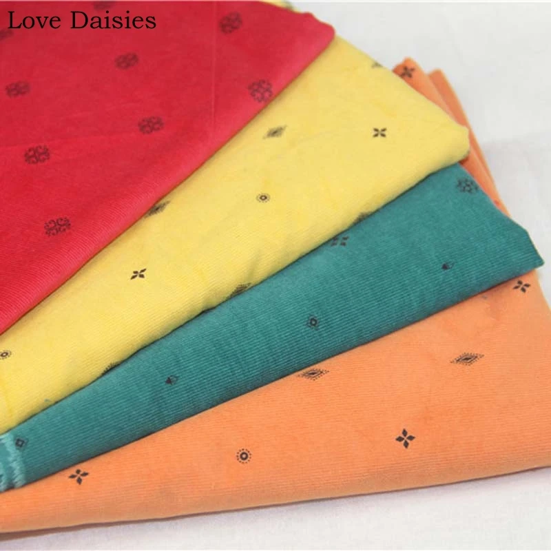 

100% Cotton Fine Slim Corduroy Elastic RED Orange Yellow Green Small Geometric Printed Fabrics for DIY Dress Shirt Home Decor