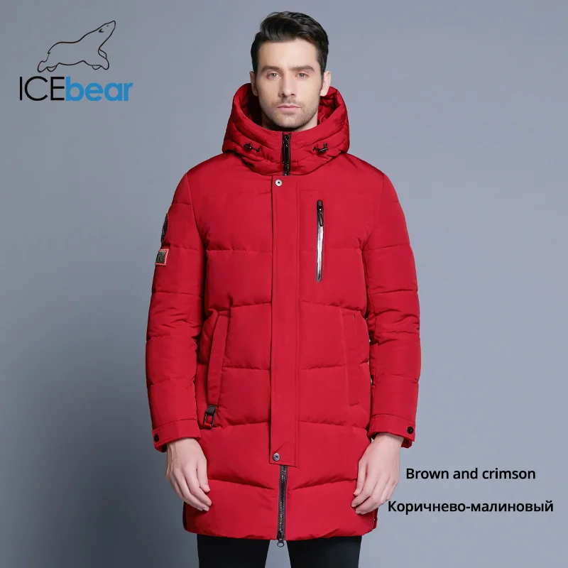 ICEbear Лидер продаж зима капюшон Для мужчин куртка парки высокое качество парка модное повседневное пальто MWD18856D - Цвет: M334 red