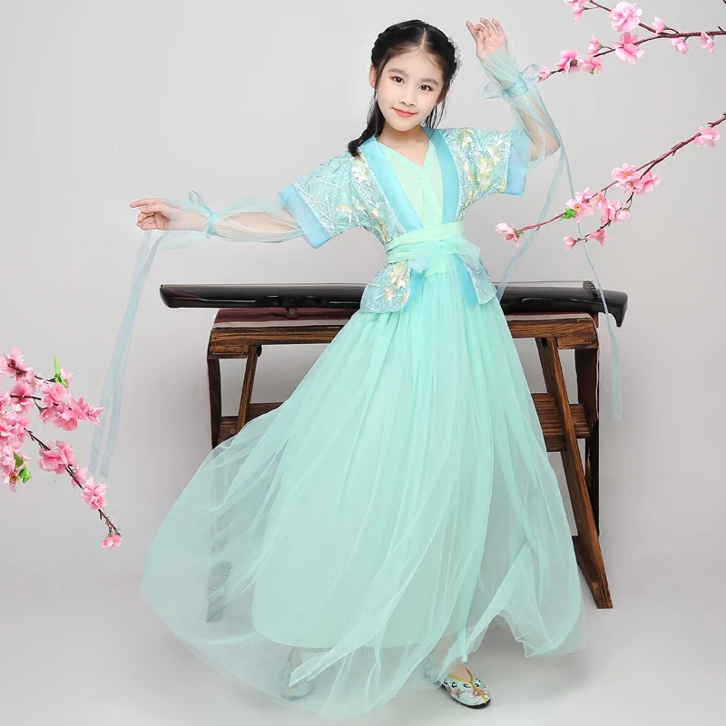 Дети Ретро танцевальный костюм платье принцессы сказочная одежда Традиционный китайский Классический народный костюм для малыша
