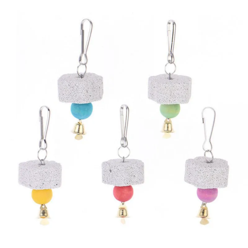 

2019 Cute Parrot Grinding Stone Toy Teeth Molars Stone Hanging String Chewing Toy Parrot Cage Parakeet Cockatiel Mineral Tool