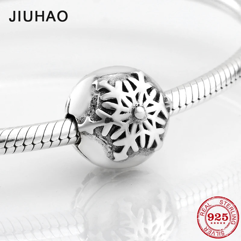 

Hot 925 Sterling Silver snowflake clips Lock beads Fit Original Pandora Charm Bracelet Jewelry making