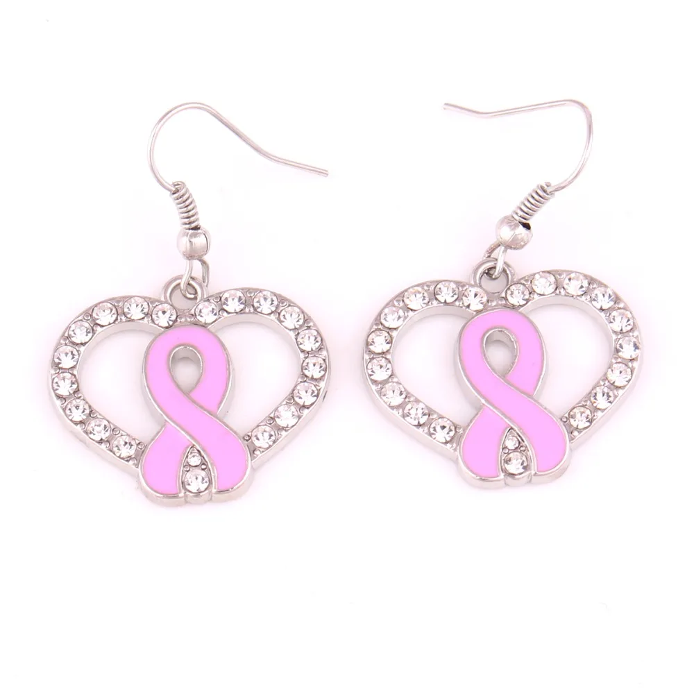 Серьги-подвески в форме сердца из цинкового сплава с розовой эмалью и бантом