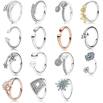 

1 Pcs For Women 925 Sterling Silver Rings Flower Crown Love Pearl Crystal Finger Open Ring For Wedding Jewelry