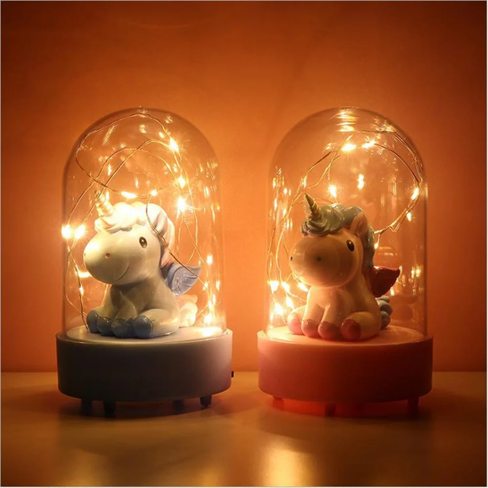 

Creative INS unicorns star lights little girls 'hearts night lights music box resin crafts pose a Christmas gift LU12051738