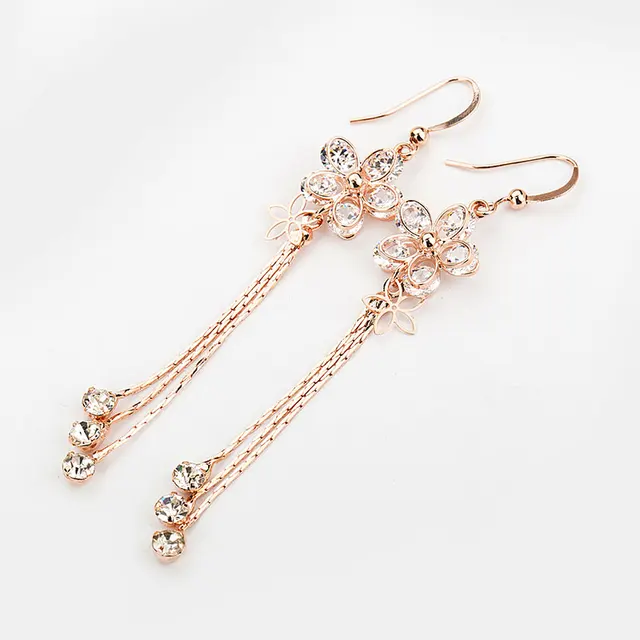 Online 2018 Dangle Sun Flower Rose Gold Colored Rhinestone 2018 Dangle Sun Flower Rose Gold Colored Rhinestone Tel Drop Earrings Fashion Jewelry Long Crystal For Women