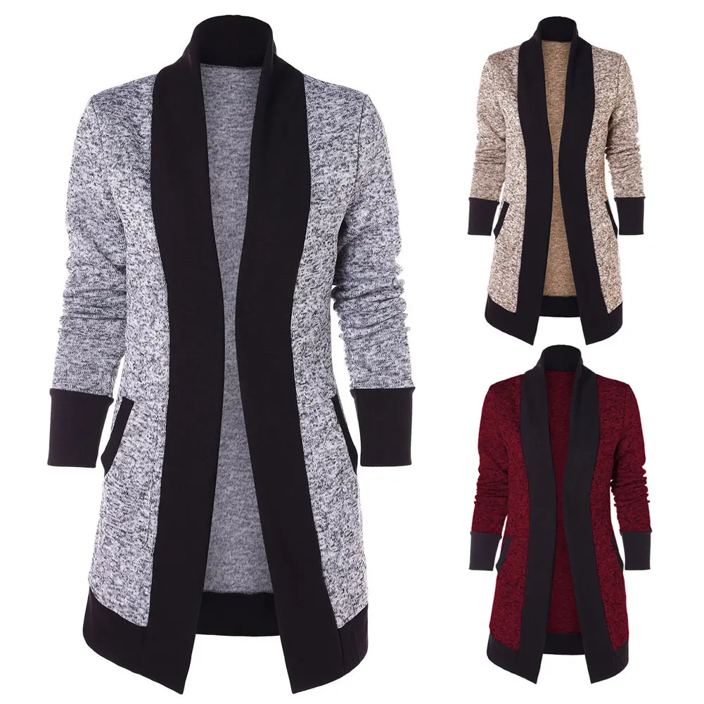 

Women Winter Cashmere Cardigan Colorblock Stitching Wraps Mid-length Coat NYZ Shop