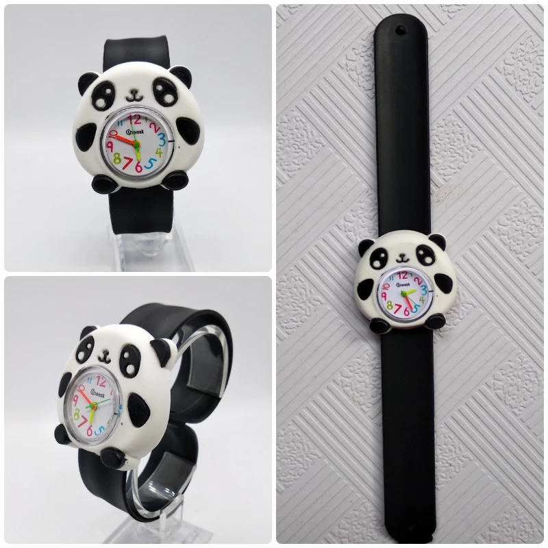 New style! Children Cartoon Quartz Watch 4 Kinds of Animal for Kids Boys Girls Clock Christmas Gift Toys Digital Wrist Watches - Цвет: panda black