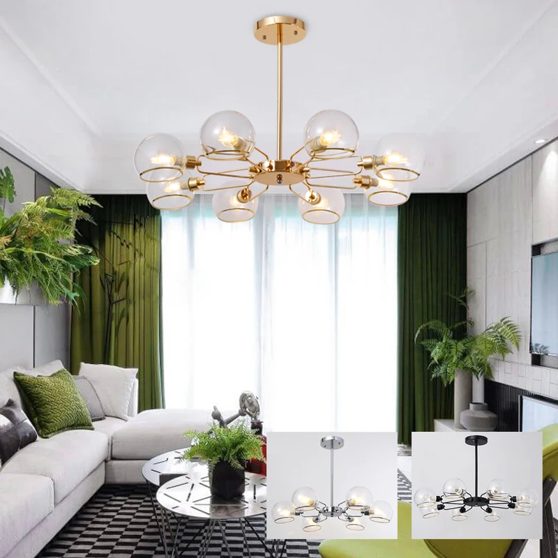 Easy bulb installation replace iron glass chandelier light lamp fixture LED E14 ceiling silver