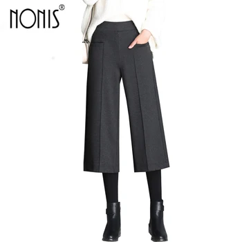 

Nonis High Quality Women Nylon Wide Leg Pants Winter Plus Size Black Ladies Casual Work Trousers Femme Pantalon Loose Pant