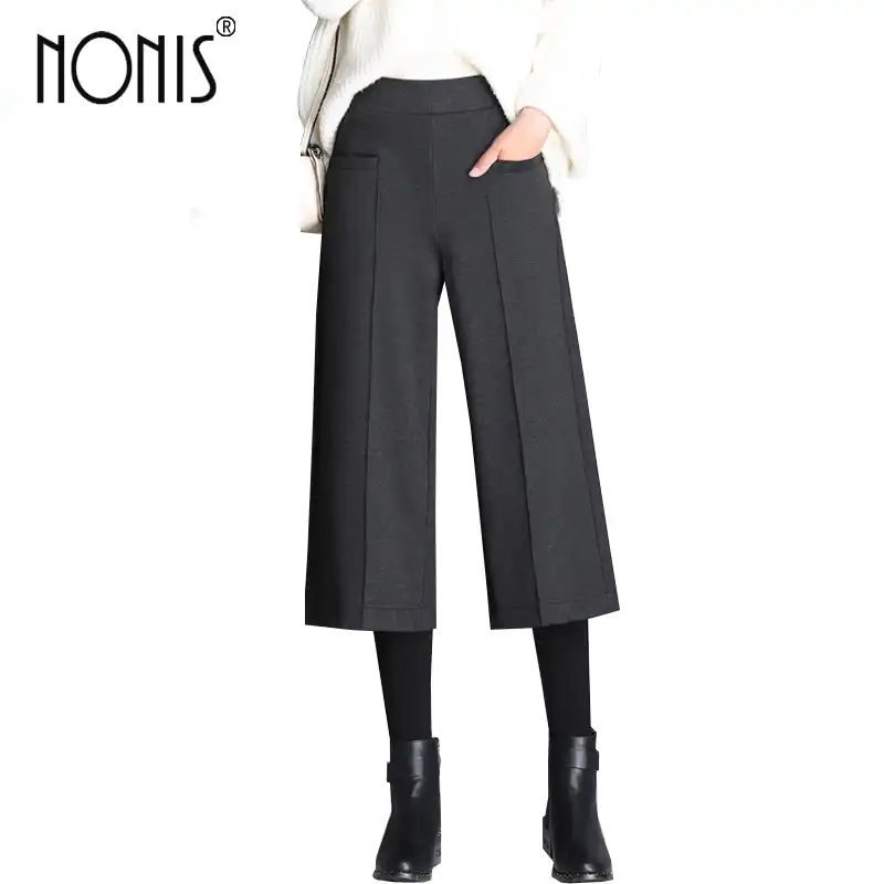 Nonis High Quality Women Nylon Wide Leg Pants Winter Plus Size