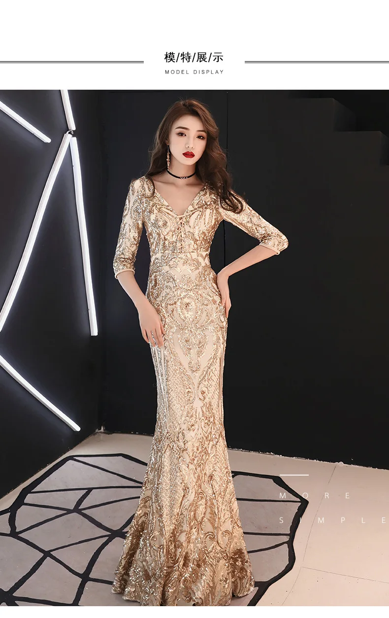 2019 Sundress Sequin dress party Women Half Sleeve V neck Sexy annual meeting banquet Long Dress Party Dress robe femme (24) - 