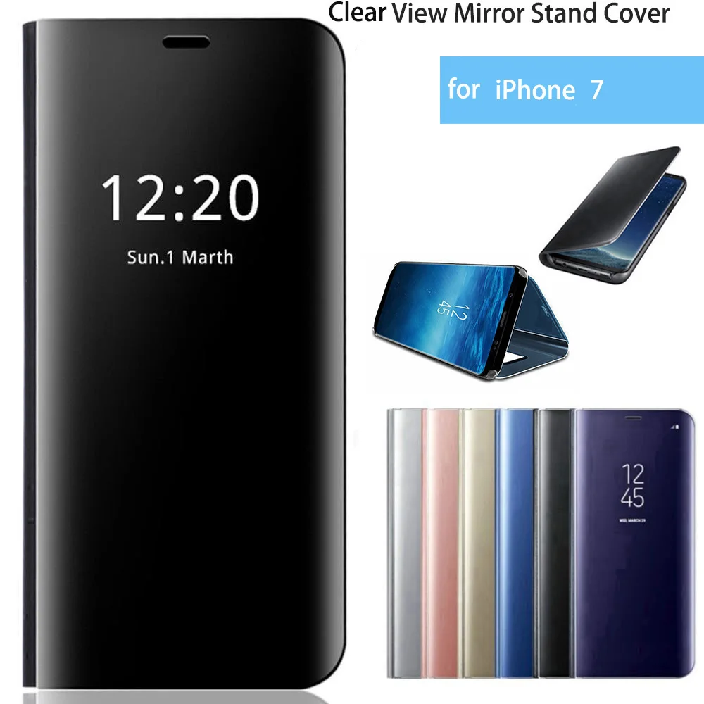 

luxury Smart View Mirror Leather Flip Stand Case Cover for iPhone 7