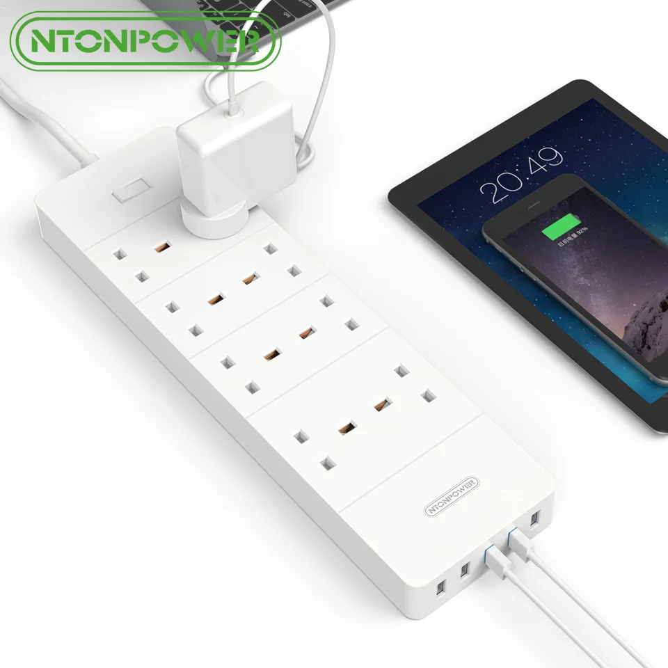 NTON POWER HPC UK Электрический Штекерный разъем USB Power Strip 8 AC 3250W защита от перегрузки 4