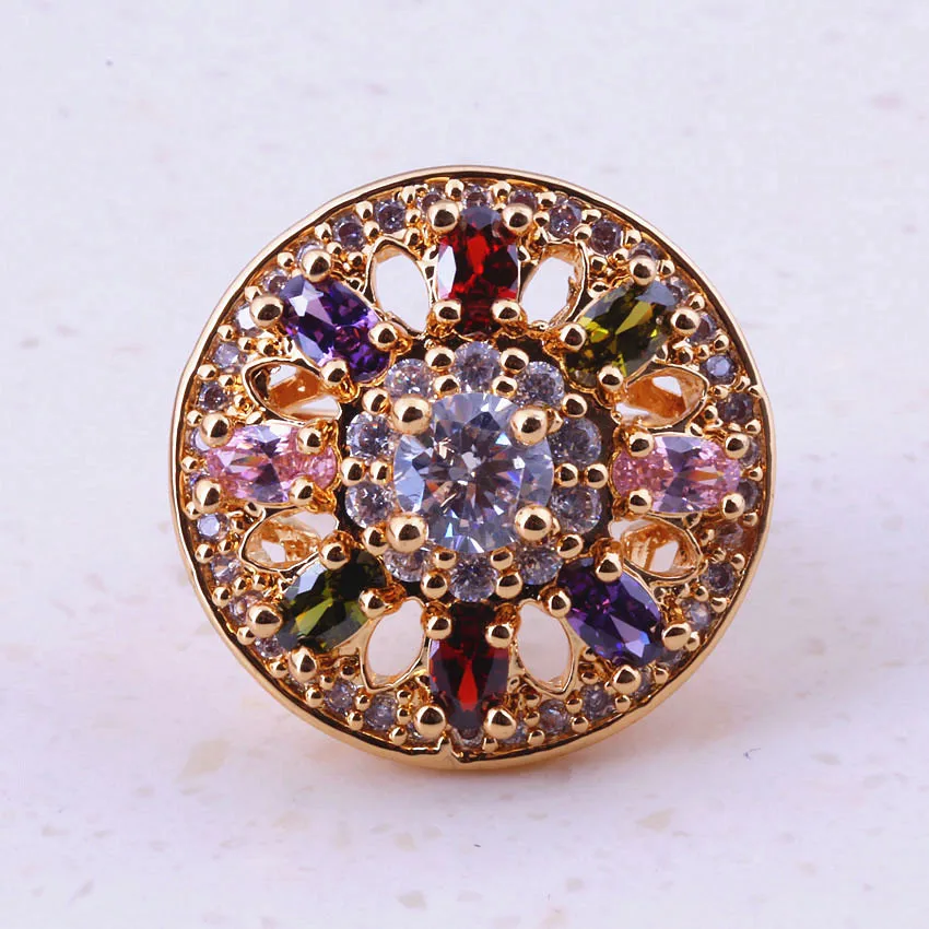 Unigue Multicolor Synthetic Multigem Yellow Gold Color Rings Women Bridal Wedding Party Fashion Jewelry Free Gift Box I0028 | Украшения и