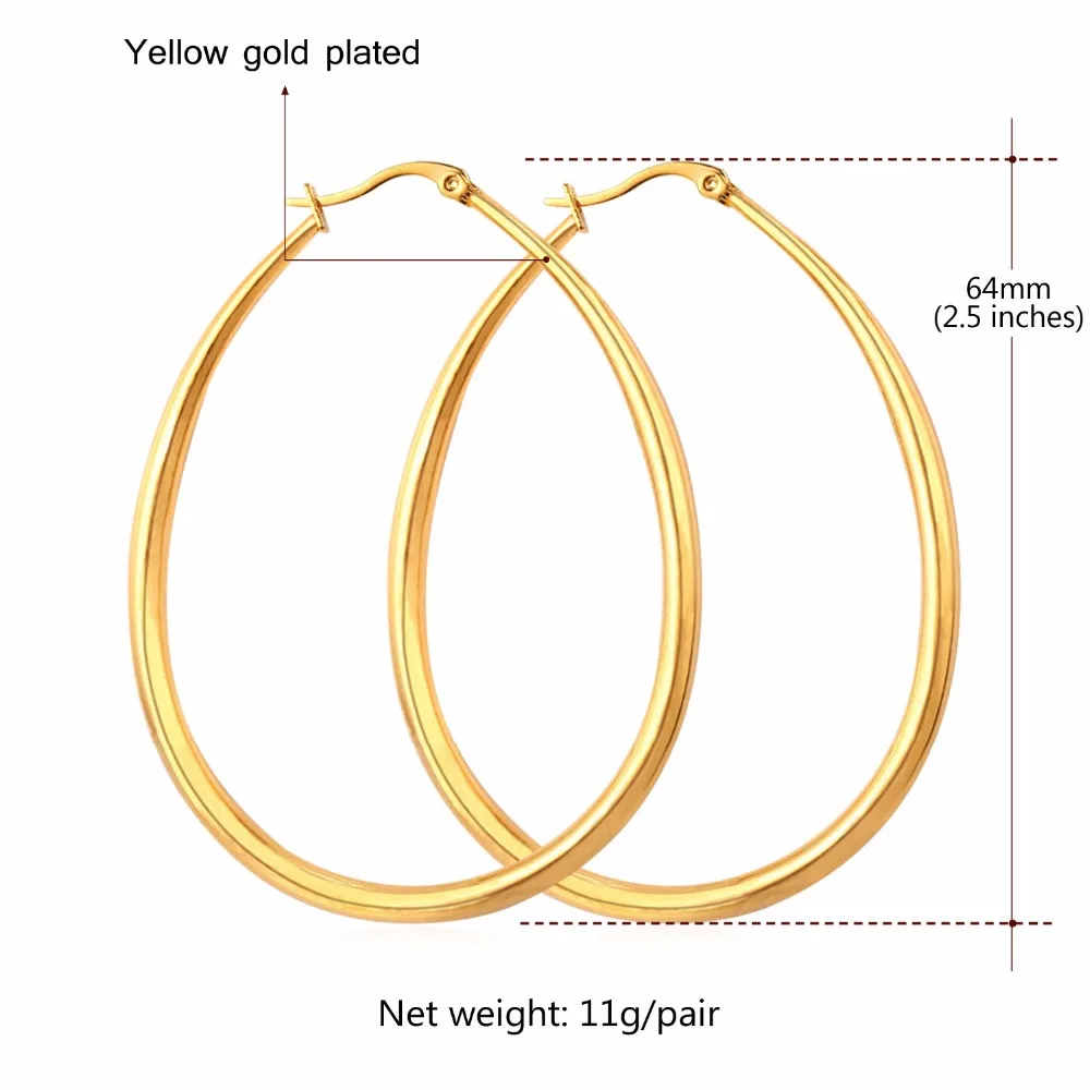 Collare, большие круглые серьги для Для женщин подарок 316L Нержавеющая сталь Обручи Золотые Цвет овальные серьги-кольца Модные украшения E411