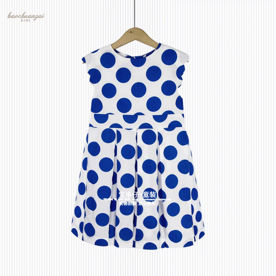 Французское Хлопковое платье в европейском стиле для девочек, летнее тонкое синее платье с круглым вырезом