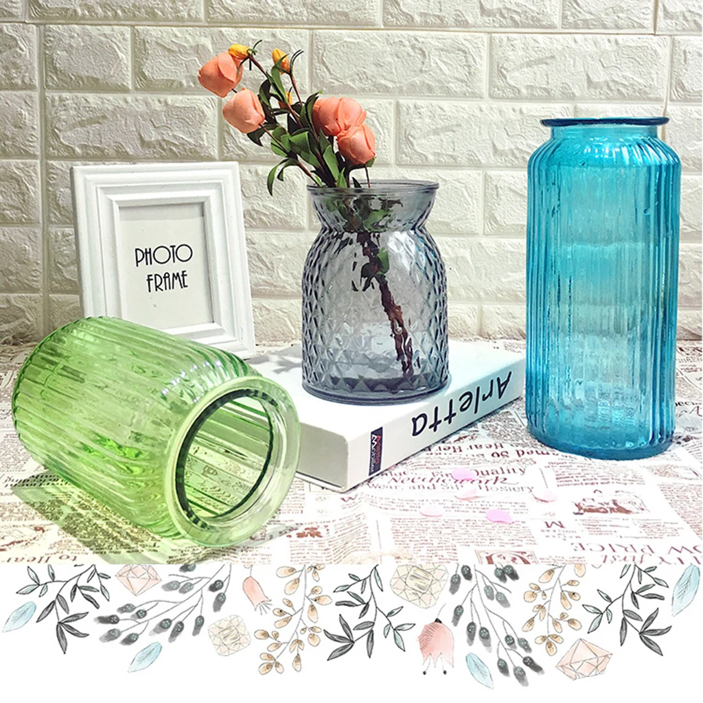 Colorful Glass Dried Flower Vase Hydroponic Container Bottle for Home Room Table Decor Office Shop Cafe Club Ornament