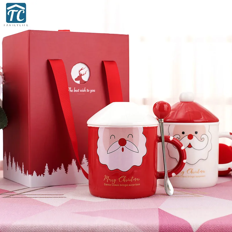 

Couple Cup Christmas Ceramic Mug Coffee Water Cartoon Milk Breakfast Snowman Santa Claus Elk Animal Large Capacity Office