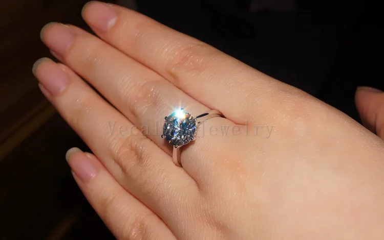 Vecalon 2016 Brand Female Solitaire ring 4ct AAAAA Zircon cz 925 Sterling Silver Engagement wedding Band ring for women