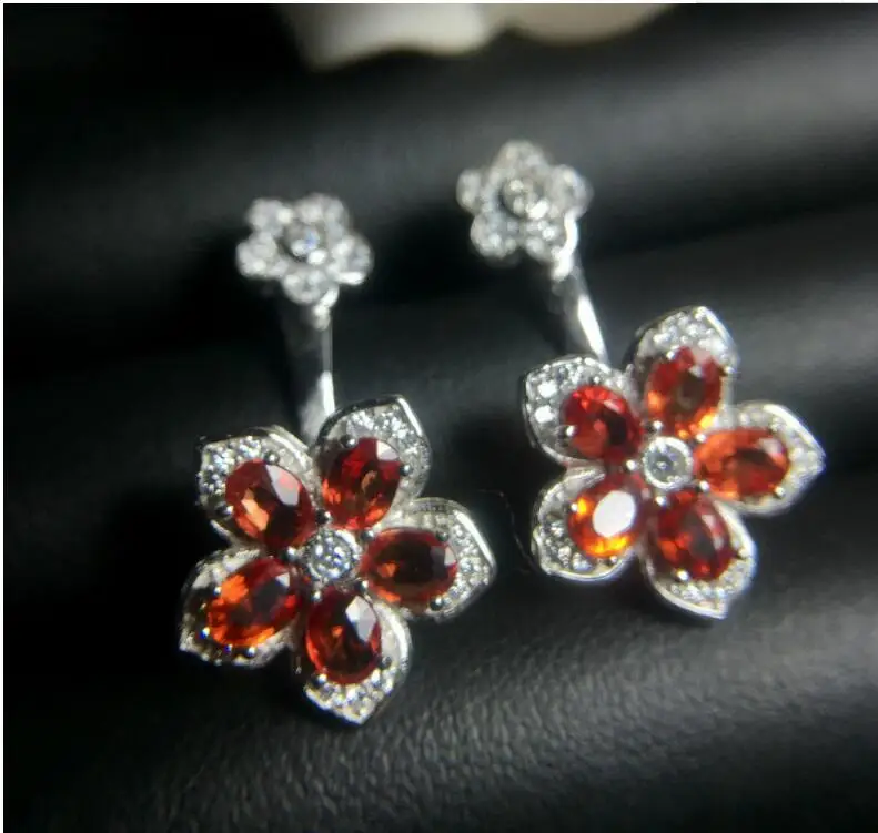 Real ruby stud earring Free shipping Flower Style Natural real ruby 925