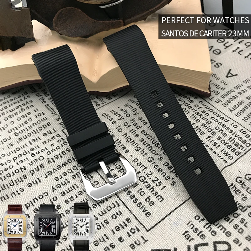 20mm 23mm Rubber Silicone Watch Strap Fashion Sport Needle Buckle Watch Bracelet Pefert for Santos DE Cartier Wristwatch for Men