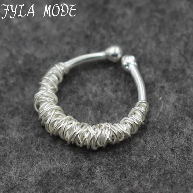 

Fyla Mode 925 Thai Silver Simple Wiring Expandable Open Ring For Jewelry DIY Can Put Charm Women Men Finger Rings PKY211