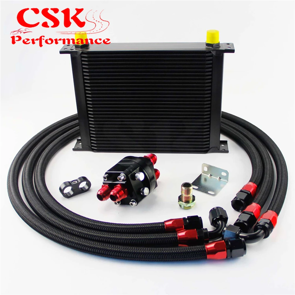 

30 ROW AN-10AN UNIVERSAL ENGINE TRANSMISSION OIL COOLER KIT ALL BLACK