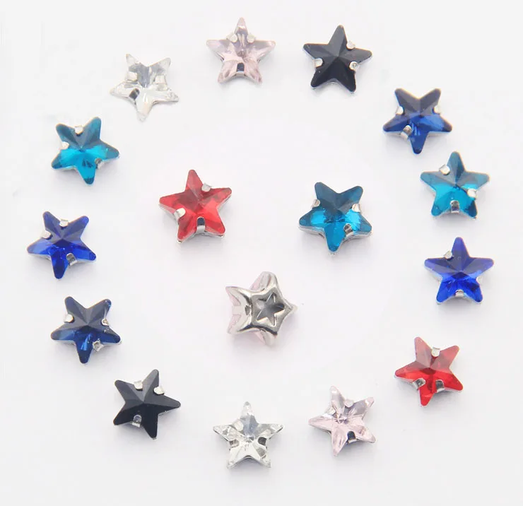 

50PCS Mixed colors Glass Rhinestone Star Stone W/Setting Beads 10mm #95330