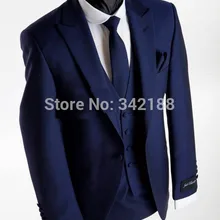 Лучшие продажи королевский синий один кнопки жених смокинги пик жениха мужчины свадебные костюмы жених( куртка+ брюки+ галстук+ Vestw