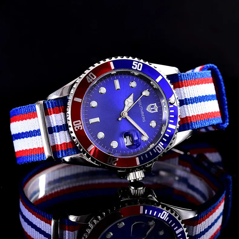 SOUTHBERG Роскошные мужские часы Топ бренд Роскошные повседневные часы мужские часы для мужчин спортивные военные наручные часы relogio masculino - Цвет: Небесно-голубой