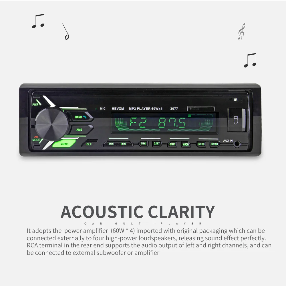 

Universal Wireless Car Digital FM Stereo Radio MP3 Media Player 4 Loud Speaker Calls Built-in BT+ Microphone Support ID3 play