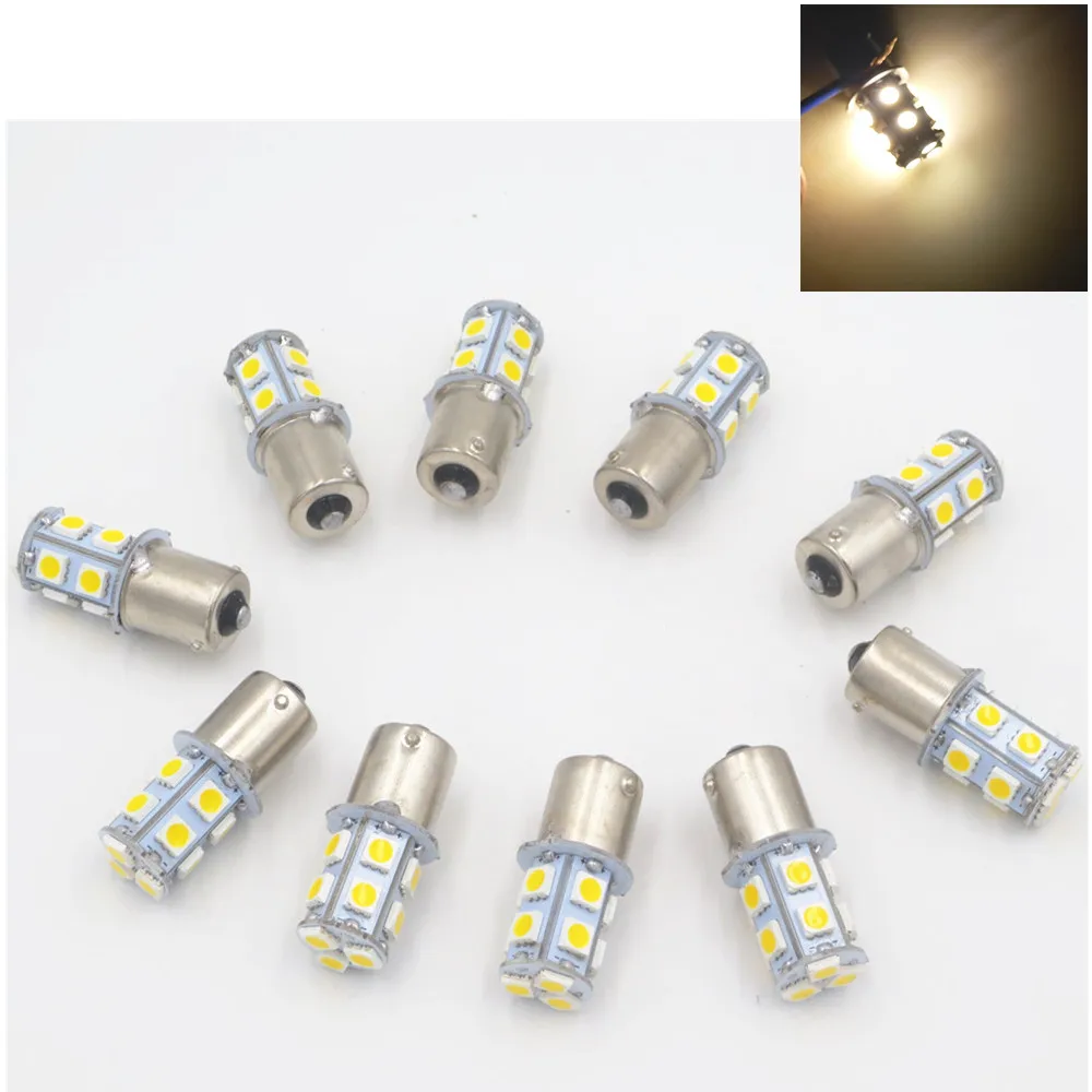 

XYIVYG 10PCS Warm White 1156 BA15S P21W RV Camper Trailer 13 SMD LED 1141 1003 Interior Light Bulbs 12V 24V