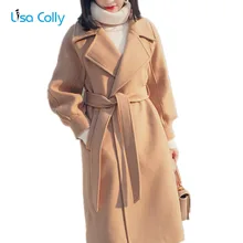 Lisa Colly модное женское зимнее пальто, куртка с длинным рукавом, шерстяное пальто с поясом, женское теплое шерстяное пальто, кашемировая верхняя одежда