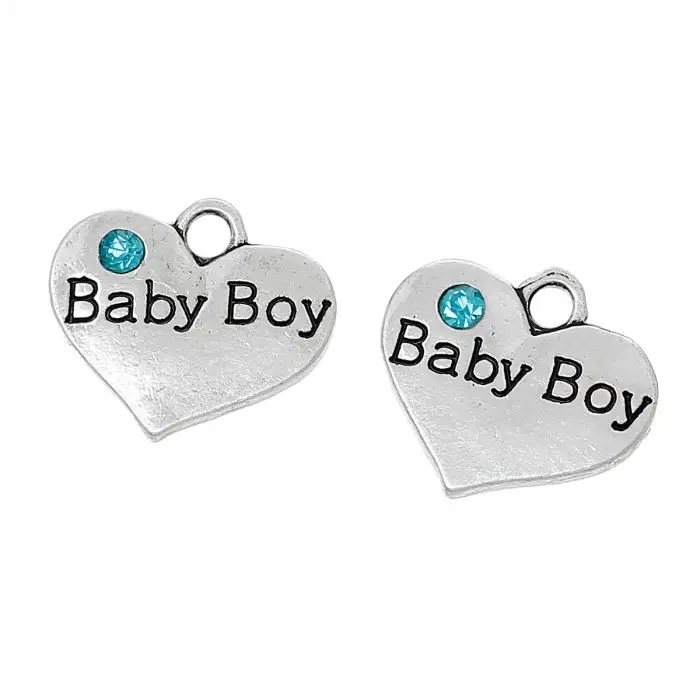 Подвески DoreenBeads в форме сердца серебристого цвета с надписью Baby Boy резные небесно