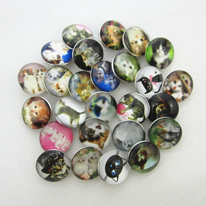 Fashion Different Cute Cats Snap Button 18MM Glass Snap Button Charms For Snaps Button Bracelets