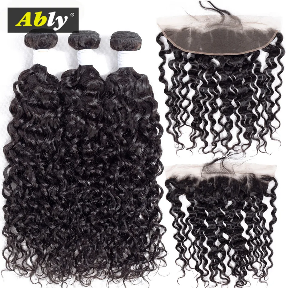 Water Wave Bundles With Frontal Ably Malaysian Remy Human Hair Weft Weave Bundles Pre Plucked Lace Frontal Closure With Bundles