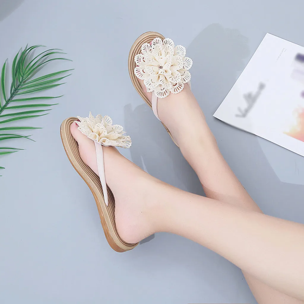 

Ethnic Style Flower Beach Sandals Women's Summer Bohemian Non Slip Basic Flats Floral Shoes Clip Toe Black Red Beige Green