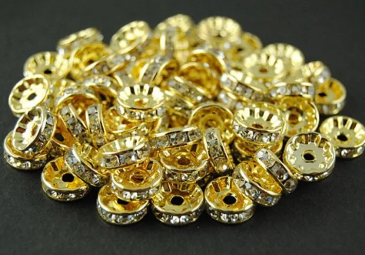 

Free Ship 50pcs/lots 12MM Crystal Spacer Metal Golden Plated Rondelle Rhinestone Loose Beads Make Bracelet For Jewelry Making