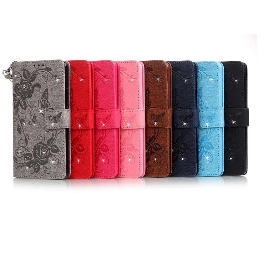 

Flip PU Leather Wallet Diamond Butterfly Flower Case Back Cover For Samsung Galaxy S5 S7 S6 edge Plus S8 S9 Plus NOTE8 Note9